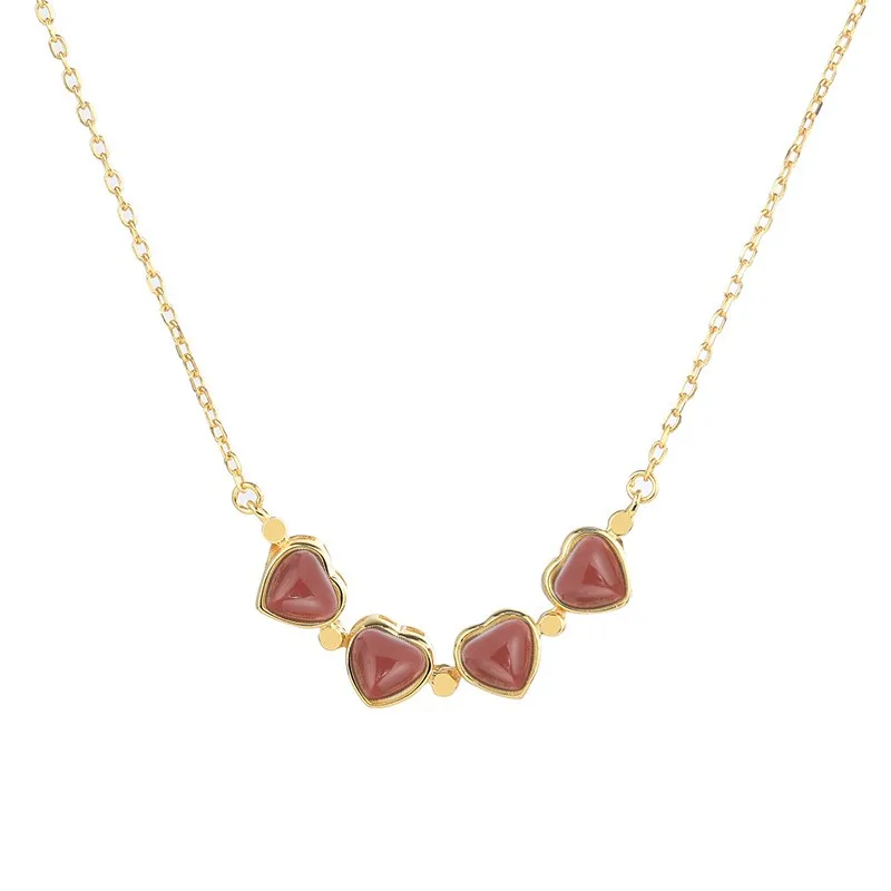 

XL556 ZFSILVER S925 Sterling Silver Luxury Hetian Jade South Red Agate 2 Ways Wear Clover Heart Necklace For Women Wedding Chram