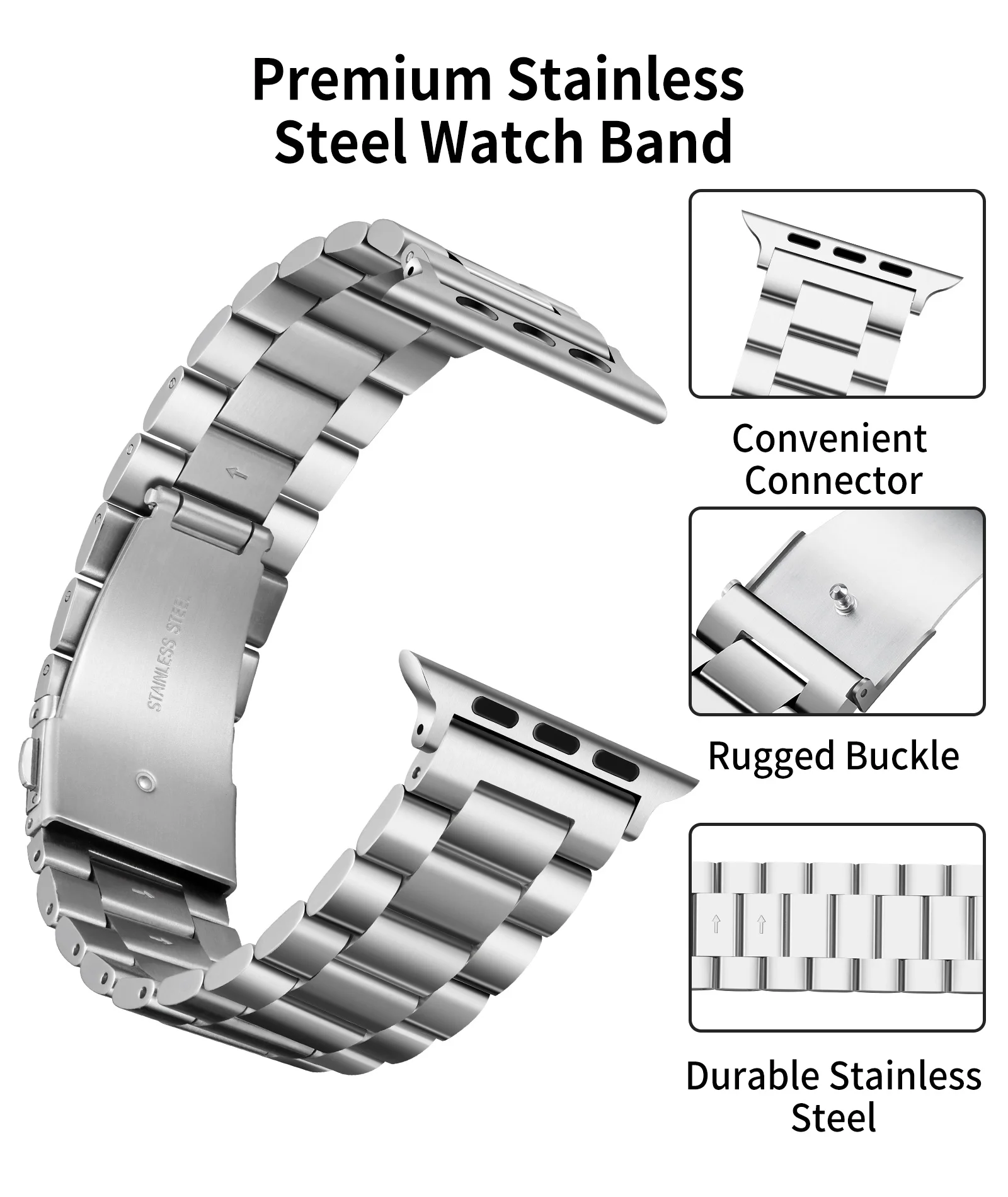 BINLUN Metal Watch Strap for Apple Watch Band 45/44/42/41/40/38mm Stainless Steel for Iwatch Band Serie 9/8/7/SE2/SE/6/5/4/3/2/1