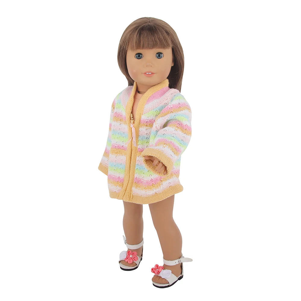 레인보우 컬러 스트라이프 울 인형 코트, 미국 인형, 귀여운 미니 옷, 및 OG 소녀 인형, DIY 장난감, 43cm , 18 인치