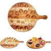 Egg Storage Plate Wooden Egg Tray with Handle Wooden Easter Deviled Egg Platter with Handle Round Charcuterie Serving for 24 3