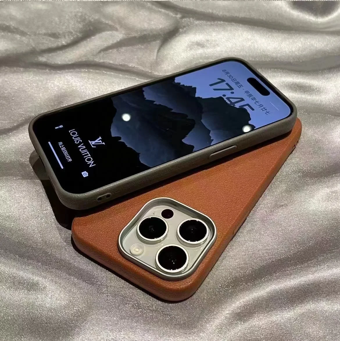 Premium Matte Leather Shockproof Phone Case with Soft Silicone Protection