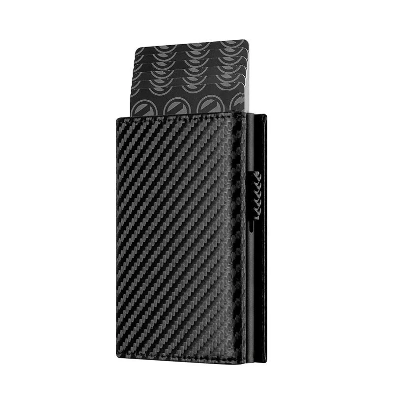 Carbon Fiber & Aluminum Men's Bifold Wallet RFID Blocking Automatic Pop-Up Cardholder Coin Compartments Business Money Purse
