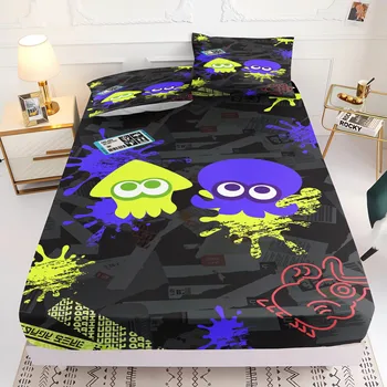 Set di Biancheria da Letto a Tema Splatoon, Lenzuolo con Angoli in Morbida Microfibra per Camere dei Bambini e Arredamento Casa