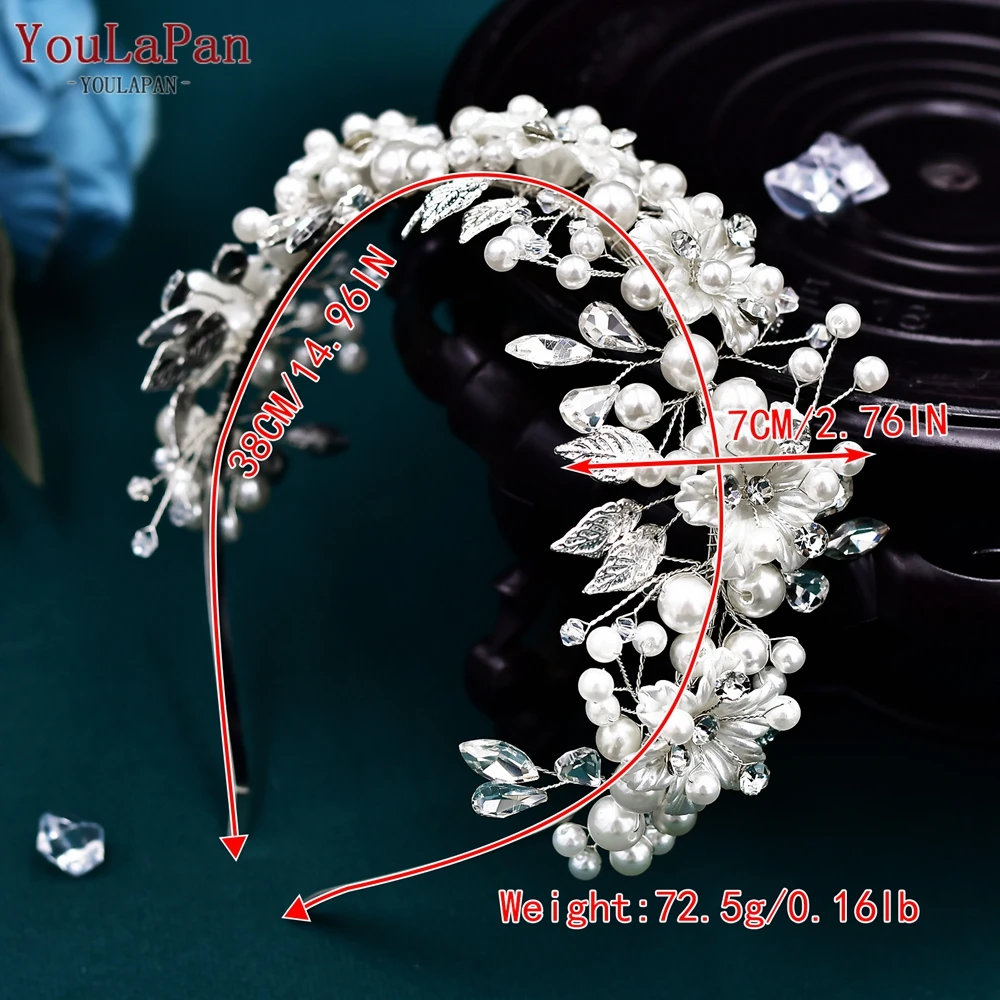 Bridal Hair Accessories Pearl Crystal Headwear Alloy Leaves Hair Hoop Rhinestone Headbands For Women Flower Girl Headpiece