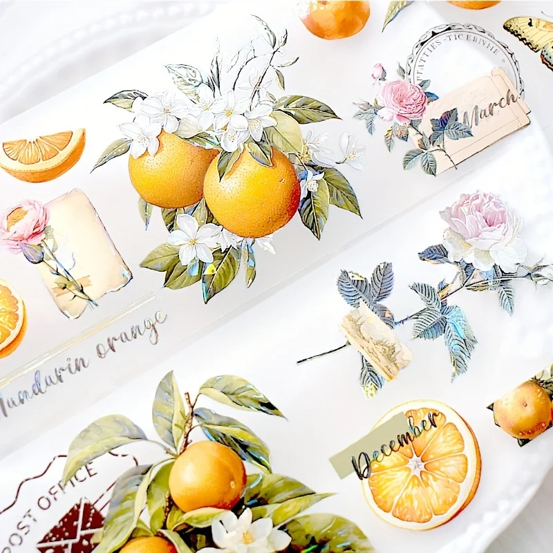 2m/Roll Laser Summer Lemon PET Tape Fruit Decorative Masking Tape For DIY Sticker Scrapbooking Journal Collage Material