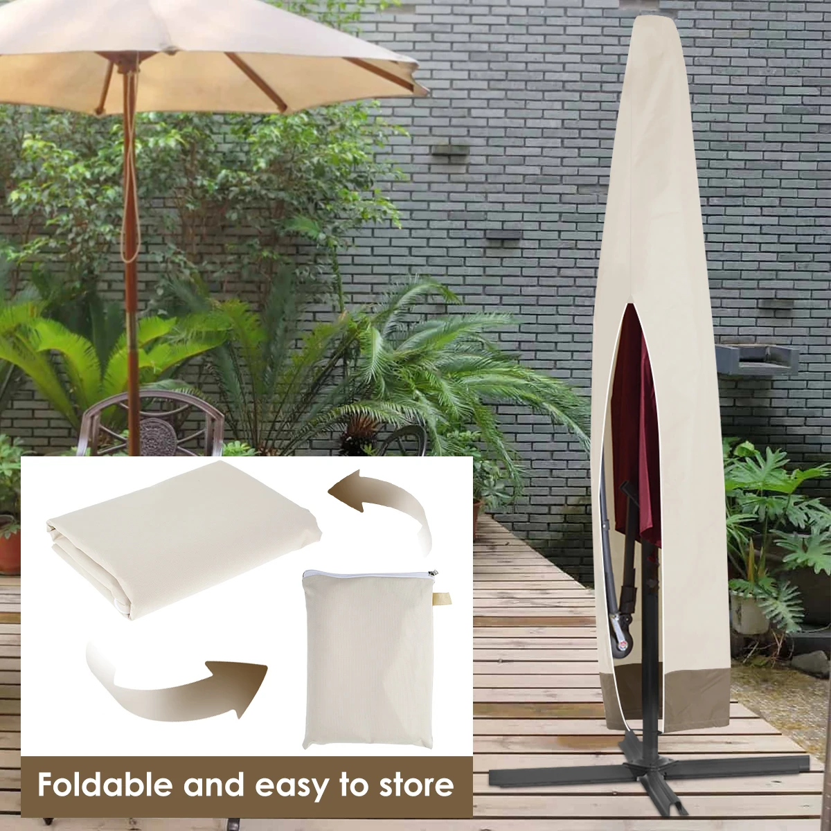 Parasol Cover 600D Oxford Fabric Waterproof Dustproof Anti-UV Outdoor Patio With Drawstring