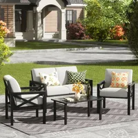 Outdoor Patio Furniture 4 Pieces Set, Modern Patio Conversation Sets, Outdoor Sectional Metal Sofa with 5.5  Inch Cushion 1