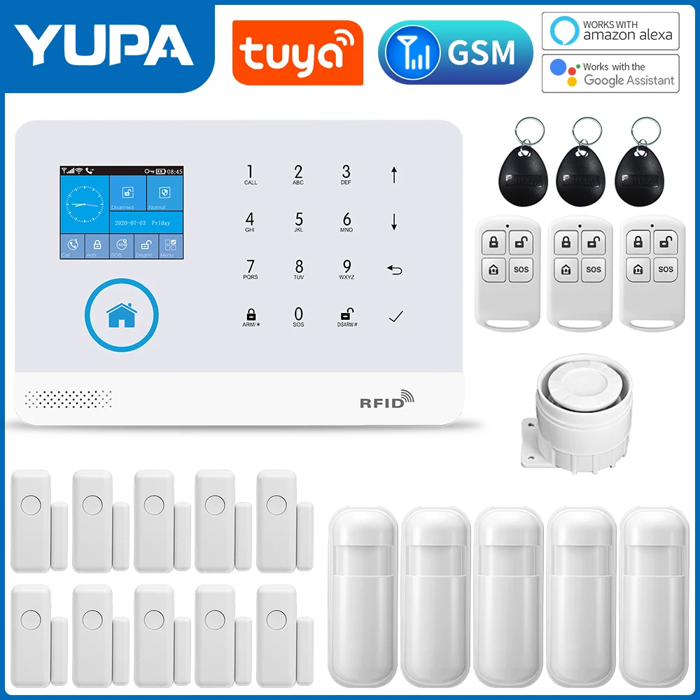 WIFI GSM Home Security Alarm System With Wireless Motion Sensor Detector Burglar Anti Theft TUYA APP Supports Alexa & Google ring alarm pad