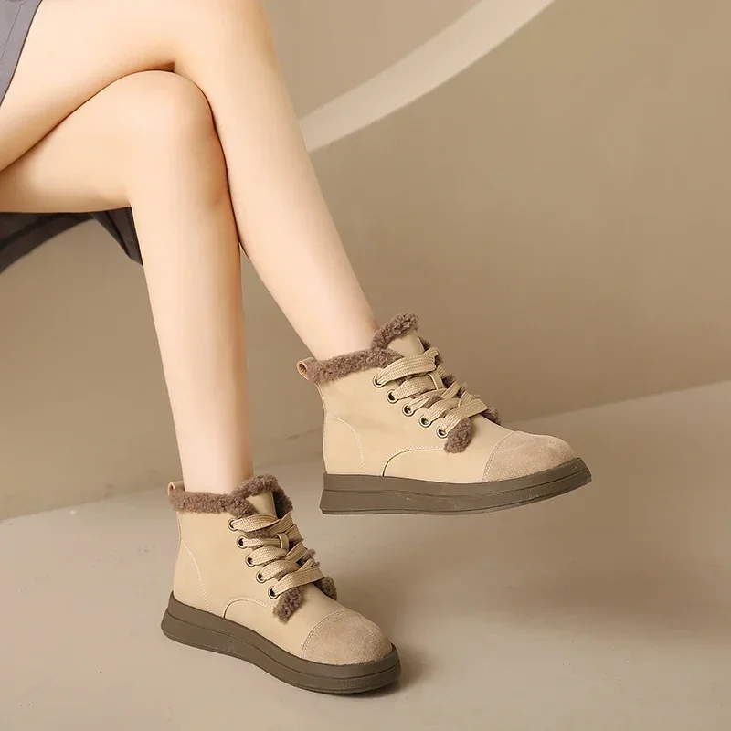 

Новинка 2023, модные зимние ботинки, женские зимние теплые плюшевые ботильоны, модная обувь на толстой подошве, удобная пушистая и пушистая обувь