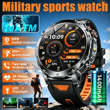 2026 Military Sports Smart Watch 1400mAh Battery LED Flashlight IP69K Waterproof Compass 1.7" AMOLED New Smartwatch HD Call gift 1