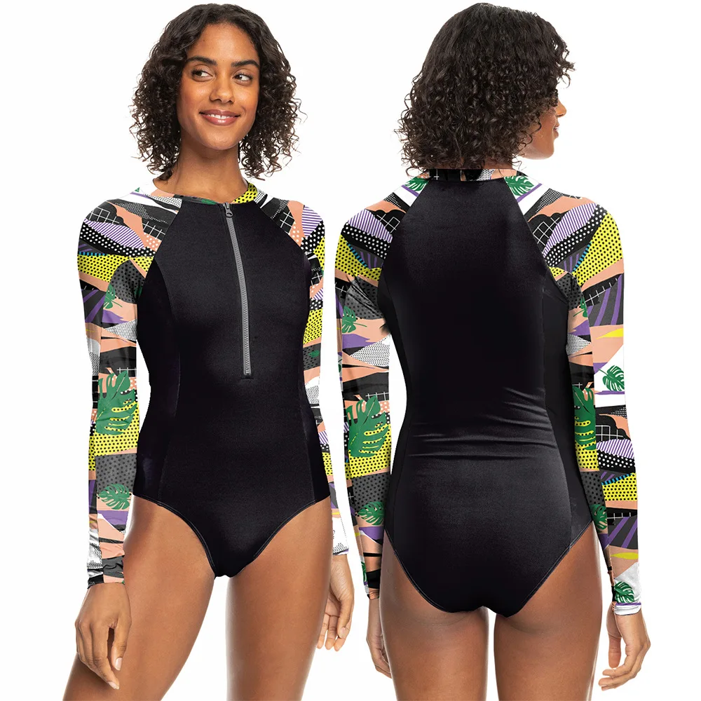 

New Women's Fashion Printed One Piece Long Sleeve Swimwear Sunscreen Beach Swimming Surfing Suit Water Sports Diving Swimwear