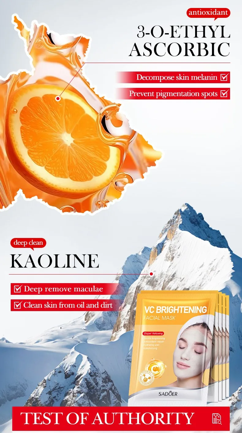 5pcs SADOER Vitamin C  Face Mask Mud Masks Facial Moisturizing Blackhead Removal Clay Skin Care Products