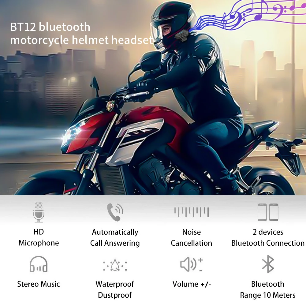 Motorcycle Helmet Headset Bluetooth 5.0 Headphone Wireless Earphones Motor Headset Bike Earphone Handsfree Stereo Earbud 2