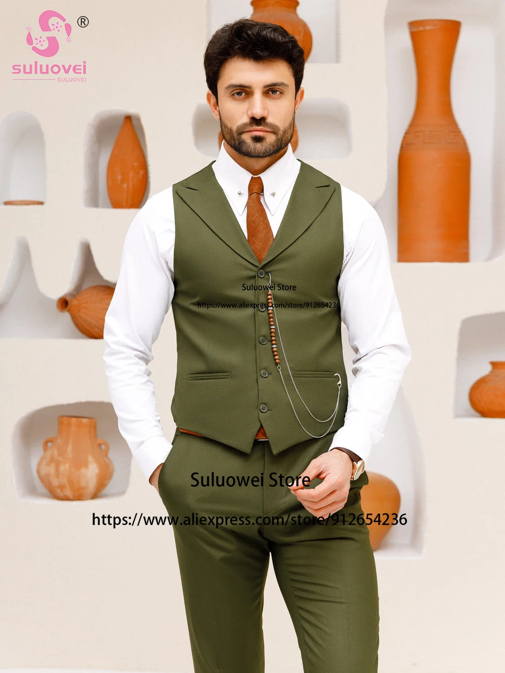 Fashion Wedding Suits For Men Slim Fit 3 piece Pants Set Groom Party Prom Peaked Lapel Tuxedo Blazer Trajes Elegante Para Hombre