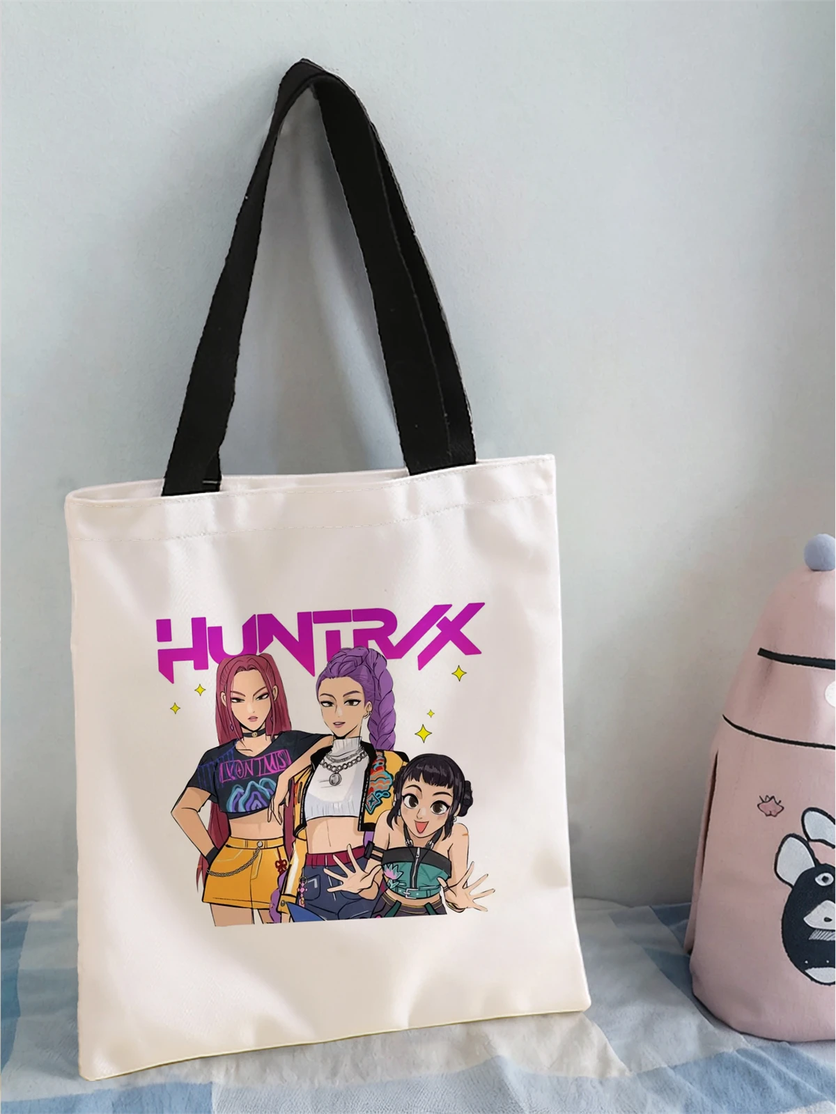 Cartoon printed casual handbag, reusable fashionable backpack, multifunctional handbag, canvas shopping bag