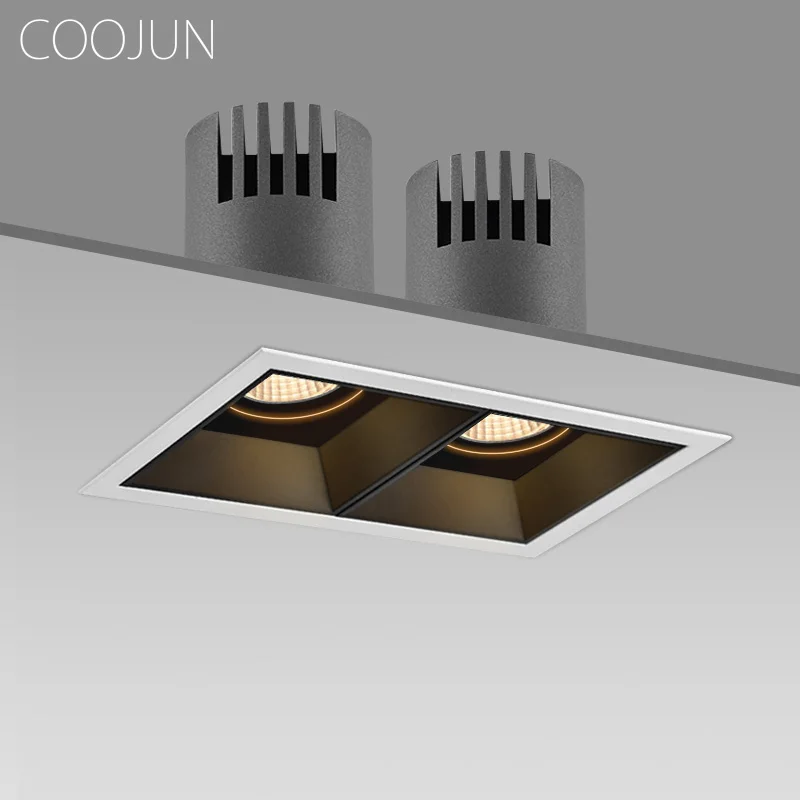 COOJUN LED Bold Light Embedded Square Single Double Headed Ceiling Lamp Anti-dazzling Adjustable Grille Lights Indoor Decoration