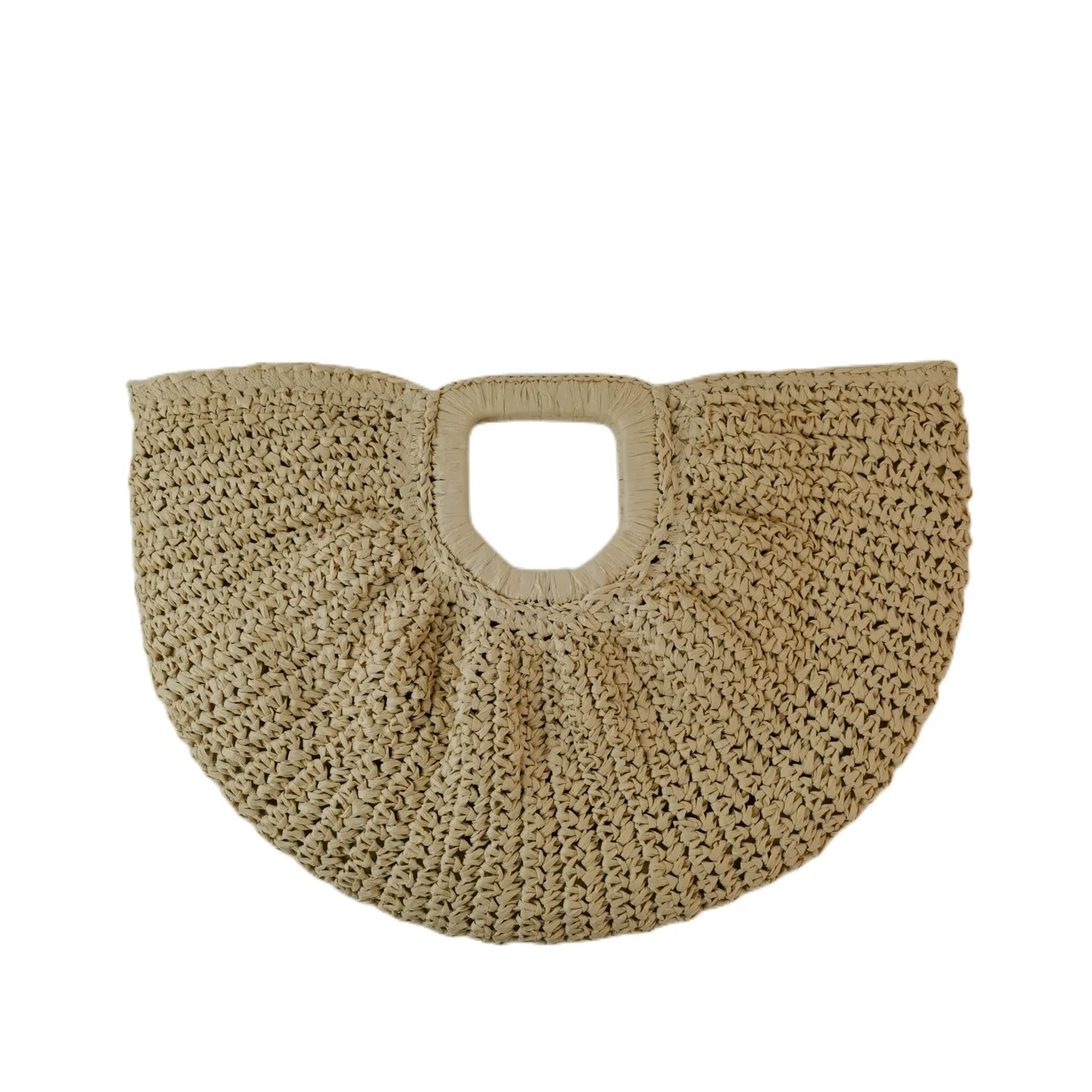 Summer Straw Women Half-moon Beach Handbag Rattan Handmade Handle Fashion Kintted Tote Bag Ladies Straw Bag Wrapped Beach Bag 12