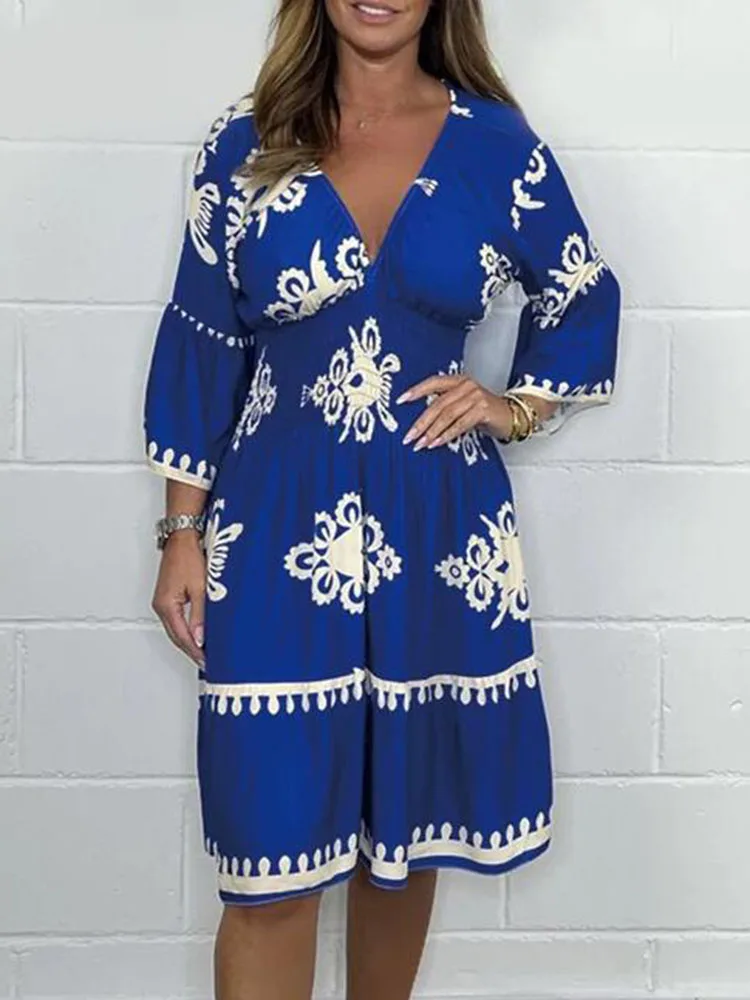 FashionSierra - 2025 Loose Vintage Ruffles Printed Full Sleeve Boho Dress main image 1