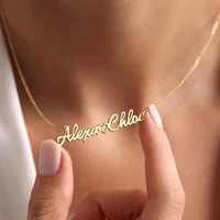 Lemegeton Personalized Double Names Necklace with Love Heart Customized Name Pendant Women Stainless Steel Jewelry Couple Gifts