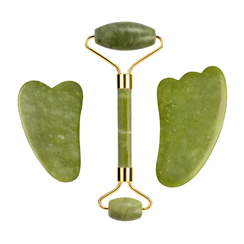 Natural Xiuyu Jade Roller Gua Sha Set 3pcs Natural Stone Body Massage Facial Scraping gua sha board