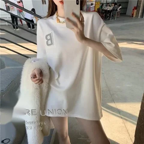 Nové dámske tričko s krátkym rukávom a reflexným nápisom, voľné, trendy top na jar/leto_voghion.com