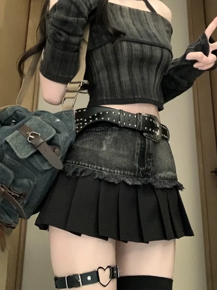 Women's Black Gothic Mini Skirt Y2K Harajuku Fashion 2000s