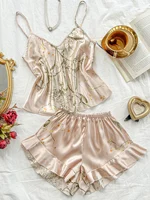 2-piece V-neck random print sexy casual shorts Pajama Set  Women's Sleepwear Loungewear - Image 5