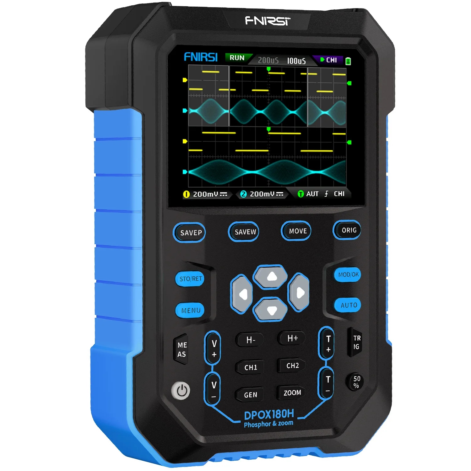 

FNIRSI DPOX180H Handheld Dual Channel Digital Phosphor Oscilloscope 180MHz-3DB Sampling Rate 500MSPS Signal Generator Waveform
