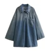 Women's Autumn and Winter New Fashion Loose A-Line Skirt Commuting Casual Lapel Denim Dress 1