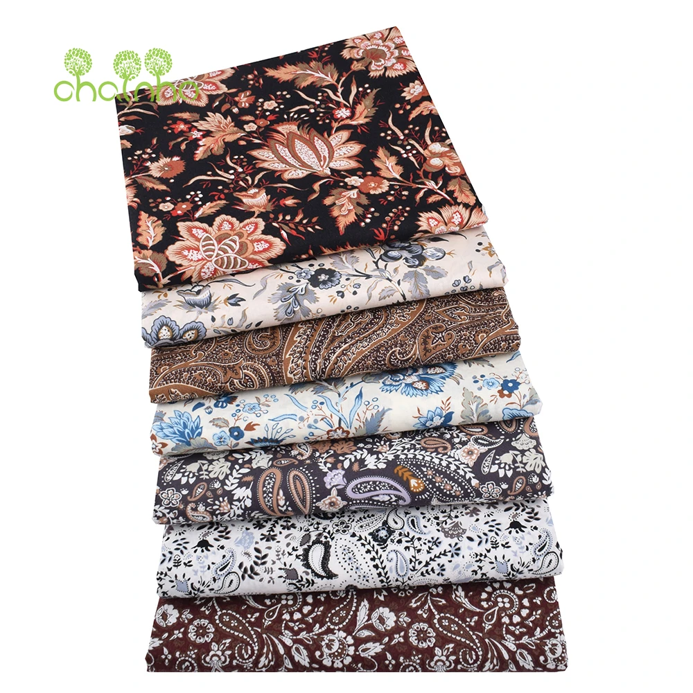 Chainho,Printed Plain Weave Poplin Cotton Fabric,DIY Sewing Quilting Material,Patchwork Cloth,Floral Series,3 Sizes,15PC144