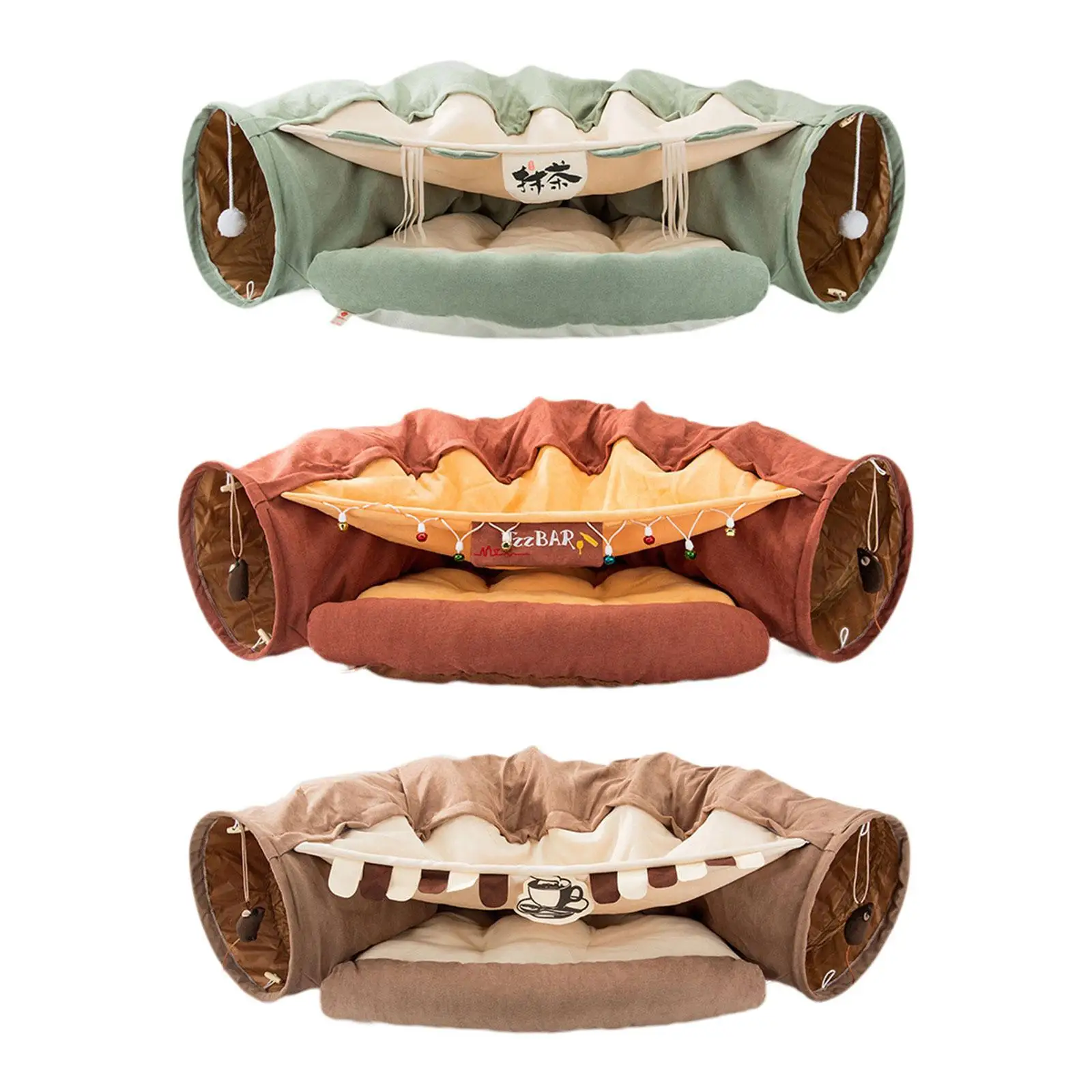 Foldable Cat Tunnel Bed with Removable Mat Kitty Training Interactive Cat Activity Center for Cats Pets Outdoor Ferrets