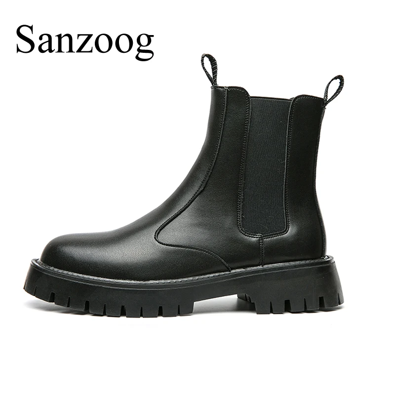 Winter Platform Chelsea Boots Men Ankle Shoes British Style Fashion Botas Chelsea Hombre Black Plush Microfiber Leather men chelsea boots,men leather shoes