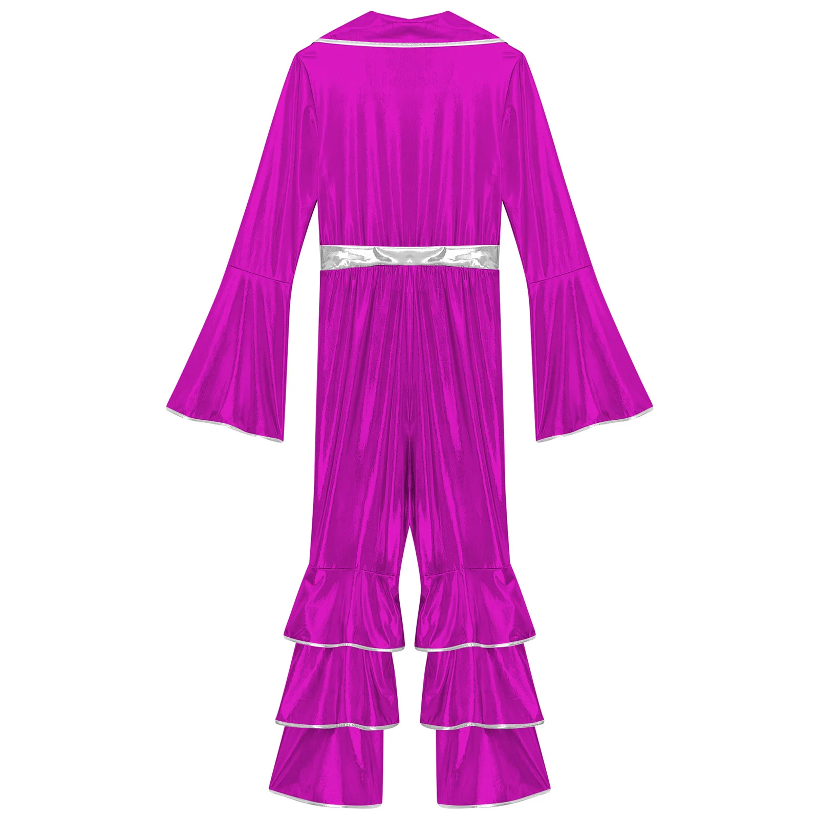 Frauen Retro 70er Jahre Disco Dance Kleidung Halloween Karneval Thema Party Hippie Cosplay Kostüm Langarm Glänzend Ausgestelltes Overall – Detail 9