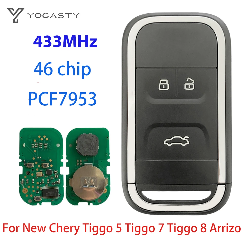YOCASTY-원격 제어 키 433Mhz 46 칩 3 버튼 스마트 키, 새로운 Chery Tiggo 5 Tiggo 7 Tiggo 8 Arrizo 5 6 7