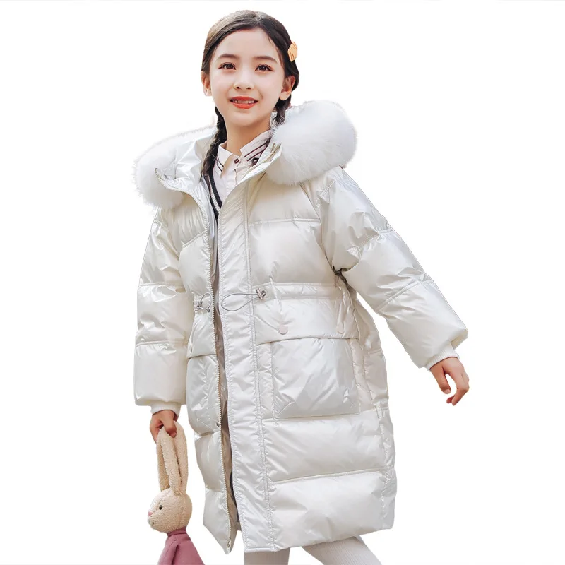 

Teen Girls Clothes Down Jacket with Big Fur Collar Winter Fashion New Coat Children's Clothing Thick Warm Med-length Tops 4-12 Y