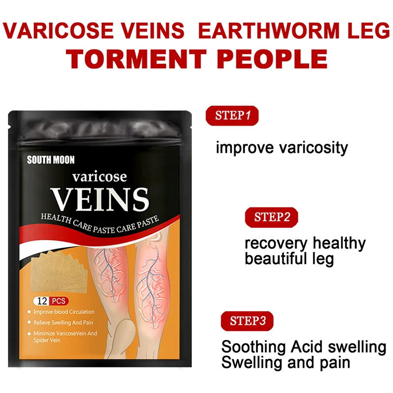 South Moon Varicose Veins Phlebitis Spider Earthworm Leg Relief Patch Anti Swelling for Foot Health Care Removal Pain 12pcs