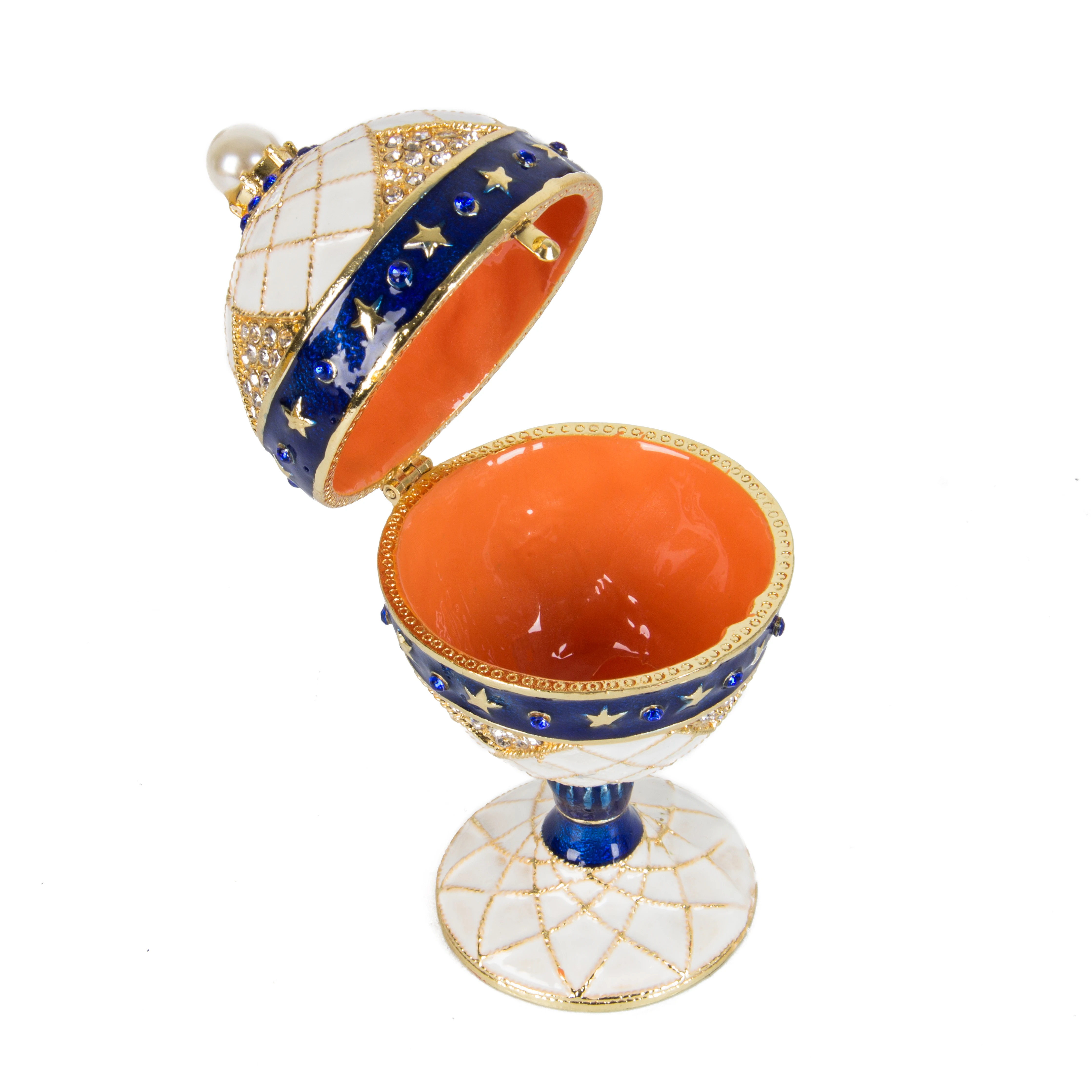 QIFU White and Blue Faberge Egg Trinket Boxe mini storage boxes for Home Decor