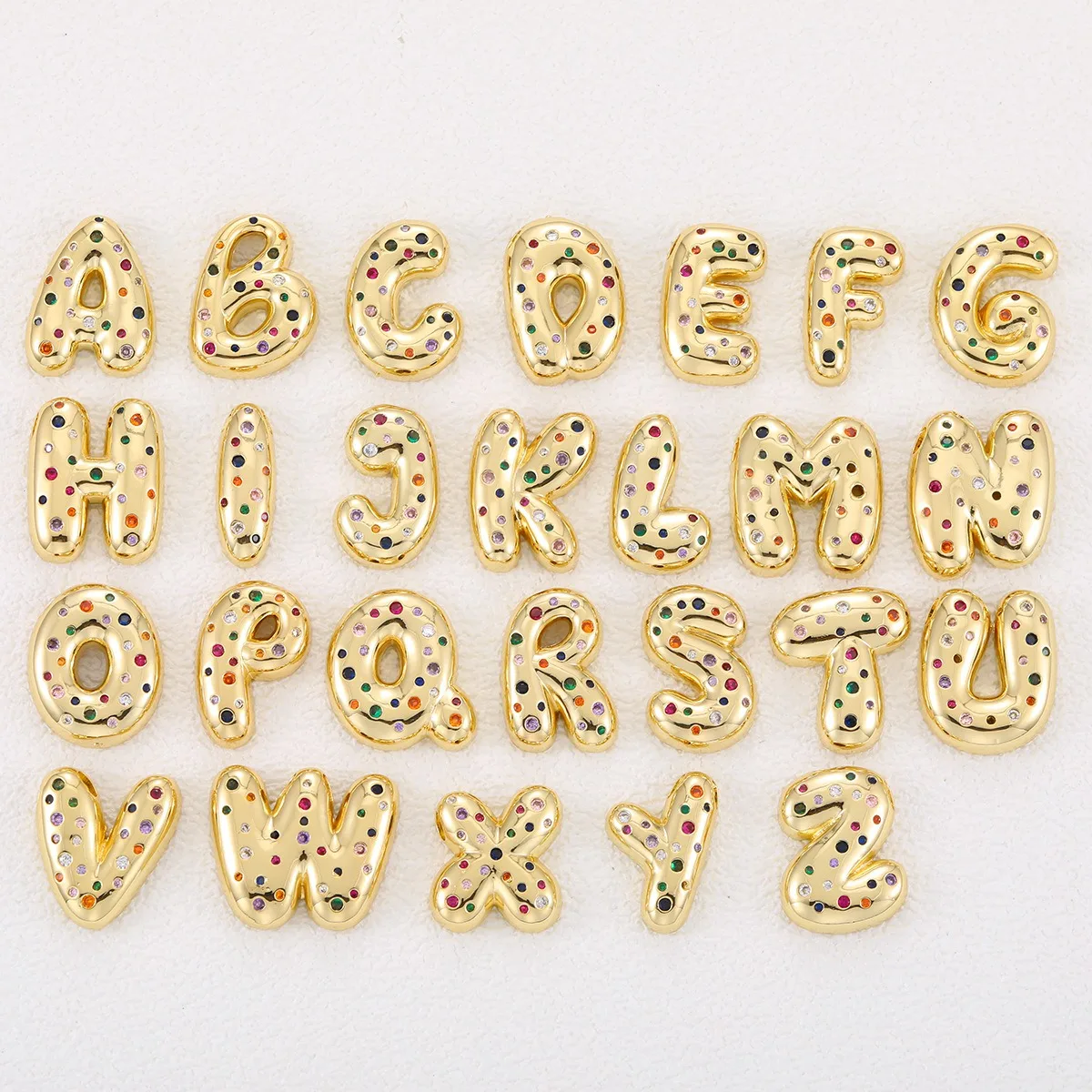 A-Z Multicolour Zircon Chunky Letter Alphabet Pendant Necklace for Women Special Balloon Bubble Luxury Choker Jewelry Girls Gift