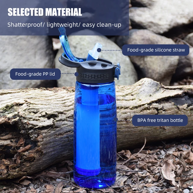 Filtered Water Bottle BPA Free Emergency Water Purifier Bottles With  4-Stage Filtration Straw For Travel Camping Backpacking - AliExpress