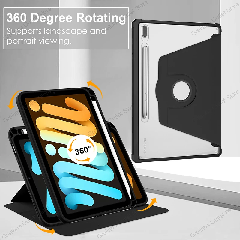 

Case For Samsung Galaxy Tab S8 S7 Plus FE 12.4 inch 360 Rotating Stand Tablet Cover For Tab S7 S8 11 2020 Pencil Holder Cases
