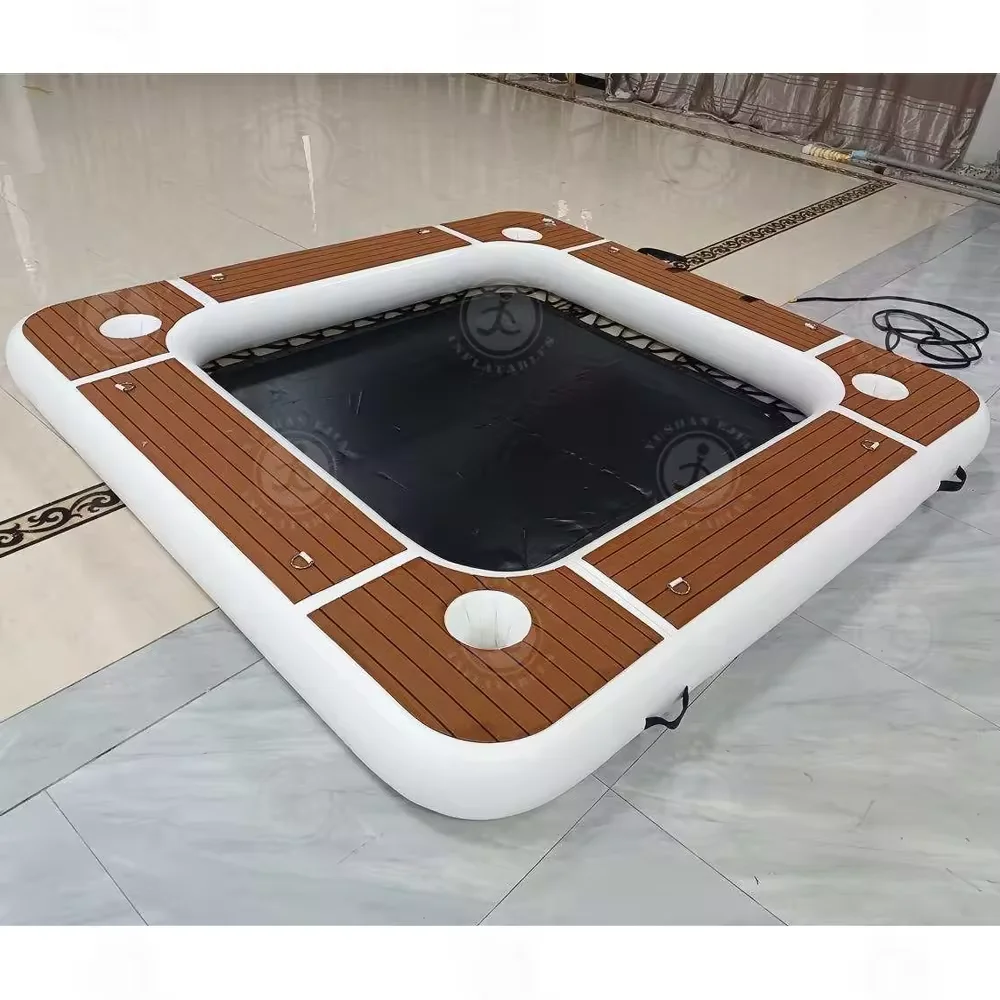 Inflatable Floating Dock, 8FT x 8FT x 6.5 Inch Thick Swim Dock Platform w/Mesh Swim Area, Non-Slip Pad,Water Mat For Lake, Pool
