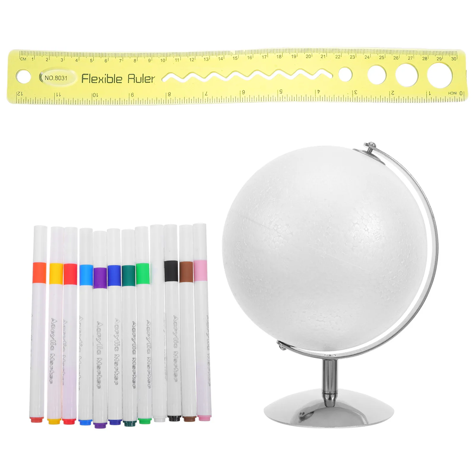 1 세트 지리학 학습 글로브 키트 빈 페인트칠 가능한 구체 15Cm 철 스탠드 데스크탑 교실 공예 용품 DIY 교육