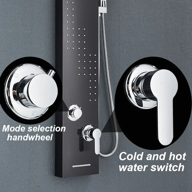 Panel de ducha torre LED agua cascada masaje cuerpo sistema grifo agua  caliente y fría mezcla grifo columna de ducha-Negro-A