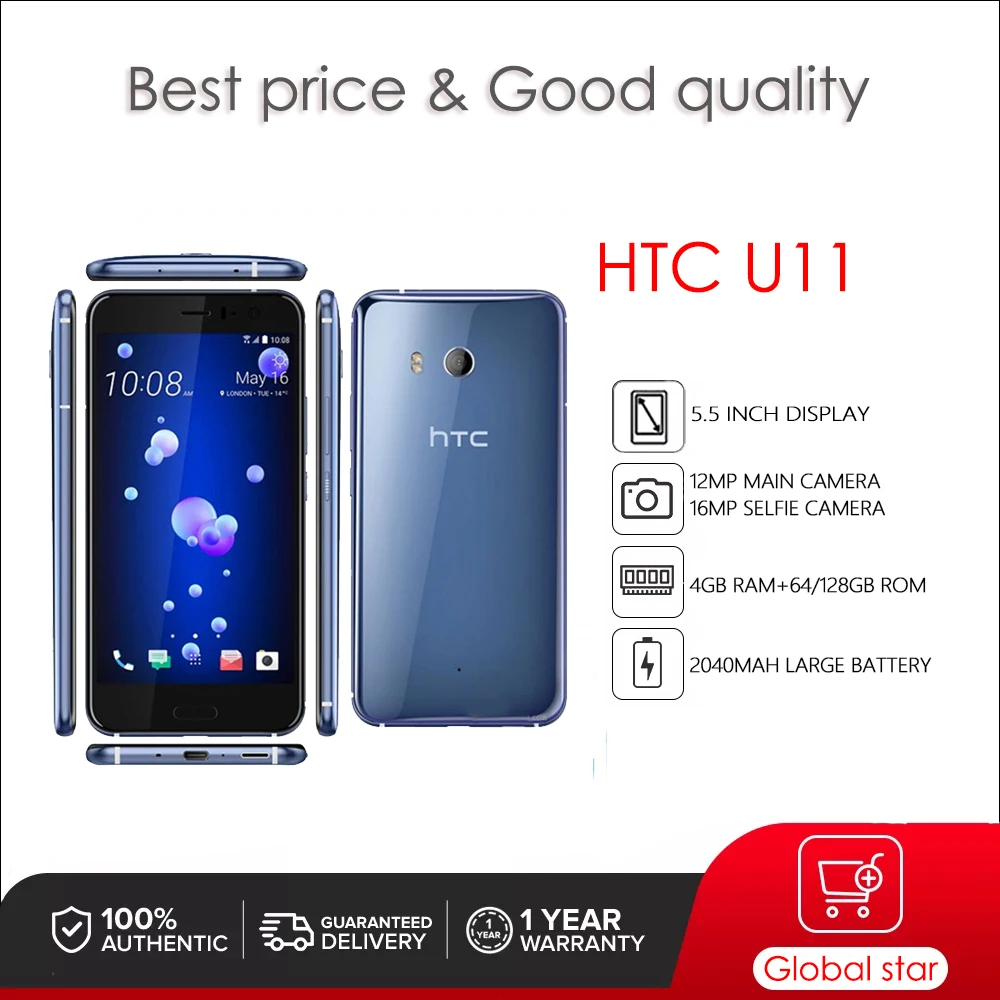 HTC U11 Восстановленный Оригинальный разблокированный 5 дюймов сотовый телефон две