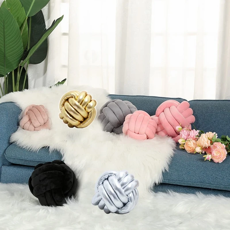 Inyahome Silver Knotted Ball Throw Pillow Ultra Soft Companionship Decorative Hand-woven Knotted Pillow Sofa Cushion for Bedroom 6