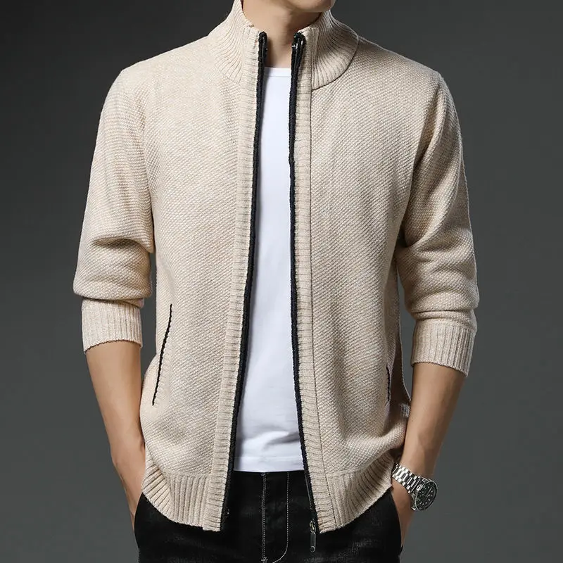 2023 Autumn and Winter Men's Half High Collar Patchwork Zipper Pockets Loose Fitting Fashion Casual Elegant Long Sleeve Tops