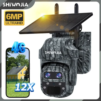 SHIWOJIA Solar Camera 4G, 12x Hybrid Zoom Wireless Outdoor Surveillance WiFi Camera, PIR Motion Detection Notification Alarm 1