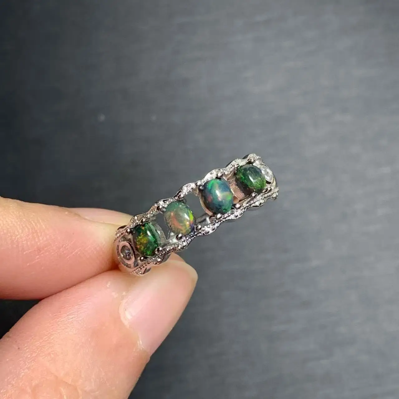 Authentic Natural Black Opal Ring Adjustable Female Stone Ring Jewelry for Women Gift Wholesale High Quality Vintage Fine weddin