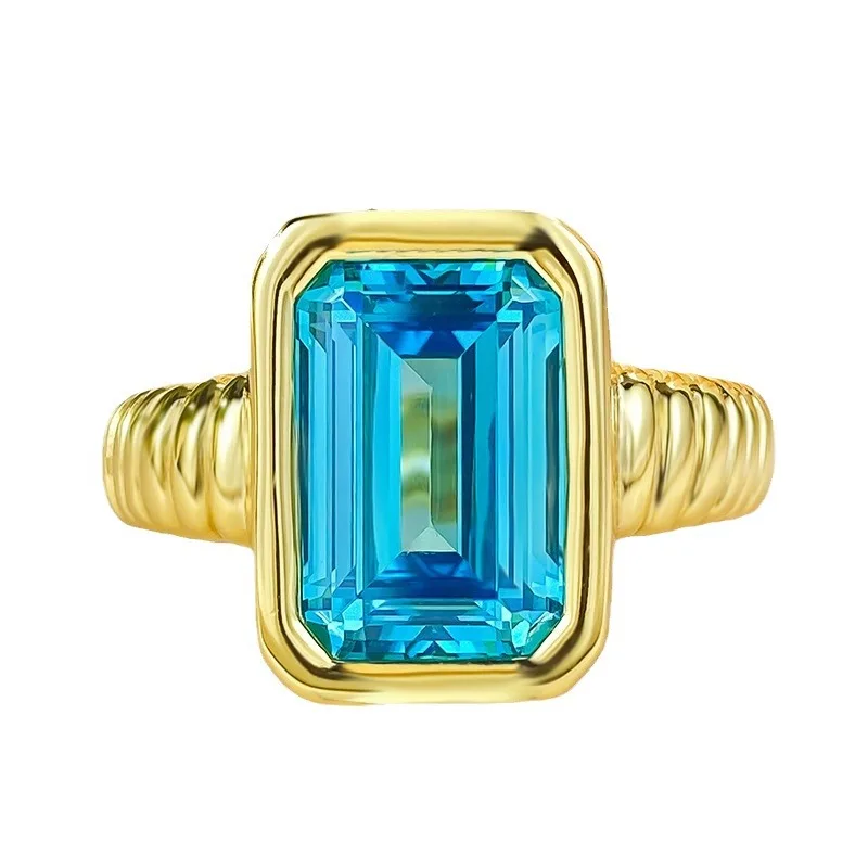 

Серебряное кольцо S925, кольцо цвета морского голубого сокровища, женское прямоугольное кольцо 8*11