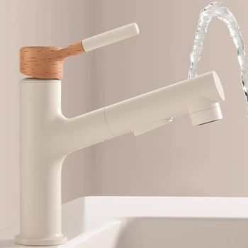 ก๊อกน้ำอ่างล้างหน้าแบบดึงออกได้ สีขาวทองแดงขัดเงา สำหรับใช้ในบ้าน น้ำร้อนน้ำเย็น รุ่น G3/8 G1/2 1